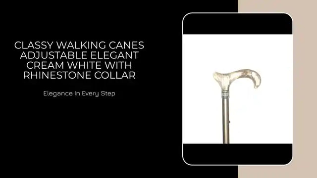 Classy Walking Canes Adjustable Elegant Cream White With Rhinestone Collar by@Outfy