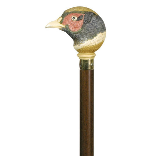Walking Cane with Pheasant Hand Painted on Hardwood Shaft and Gilt Collar-Classy Walking Canes