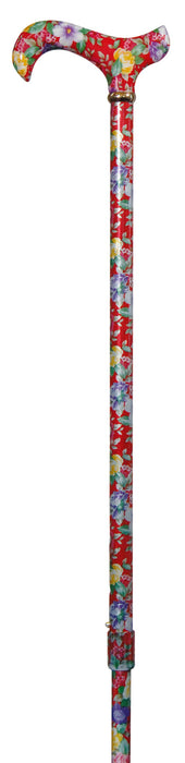 Tea Party in Red Floral with Derby Handle-Classy Walking Canes