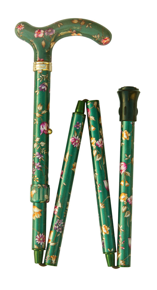 Petite Folding Derby in Green Floral-Classy Walking Canes