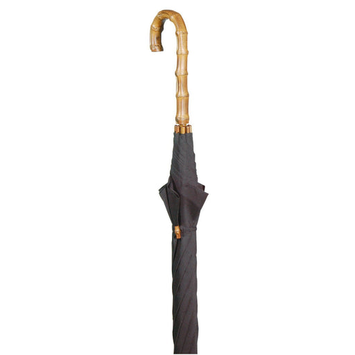 Bamboo Crook Handle Umbrella Walking Stick in Black-Classy Walking Canes