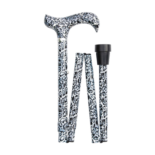 Snow Leopard Design Folding Adjustable Cane with Derby Handle-Classy Walking Canes
